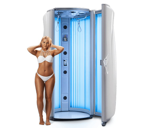 Woman standing in front of a E7 sunbed