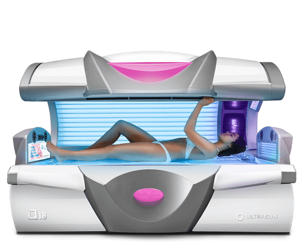 Woman laying inside a Q18 sunbed
