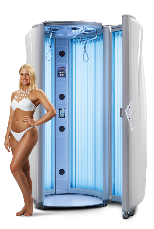 Woman standing in front of a E7 sunbed
