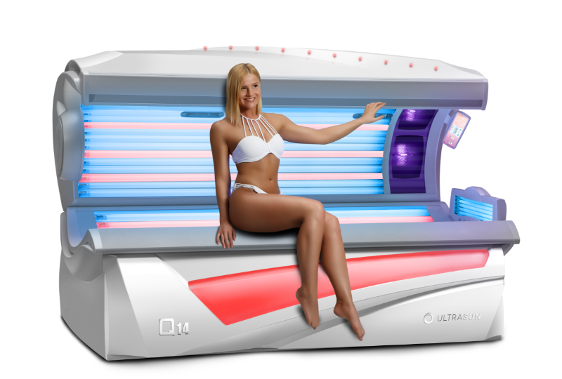 Ultrasun Q14 sunbed in Dream White Metallic with model