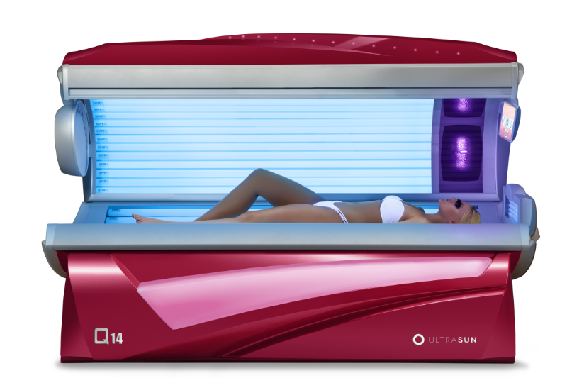 Ultrasun Q14 sunbed in Fancy Red Metallic with model