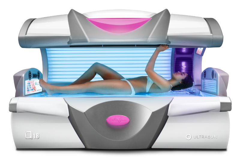 Ultrasun Q18 sunbed in Dream White Metallic with model